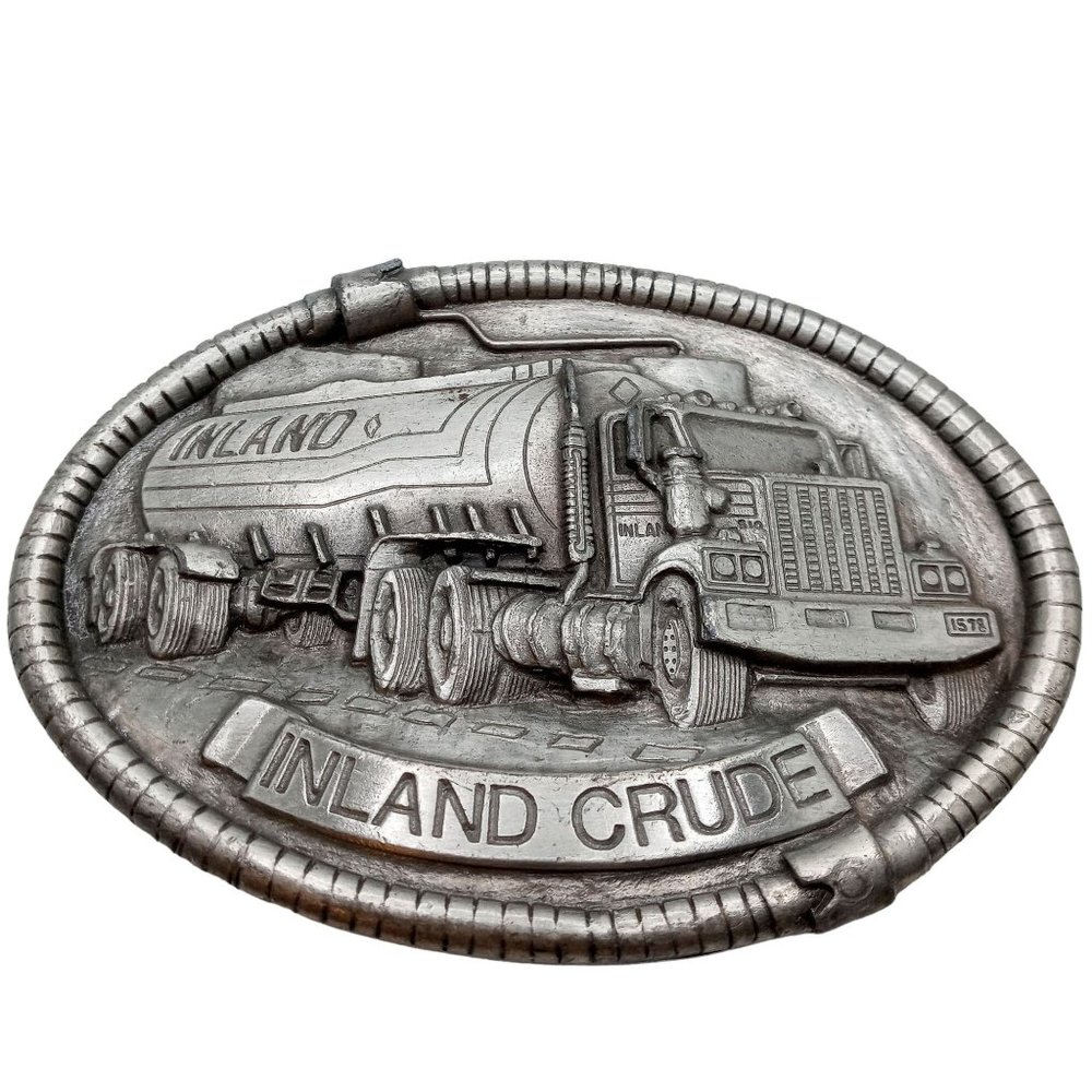 Inland Crude Belt Buckle Truck Driver Trucker Vintage Tanker Semi Trailer Cowboy